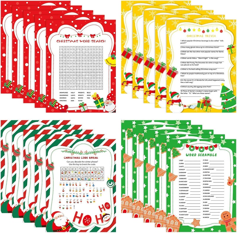 LOAVER 54 Pcs Christmas Trivia Party Game Cards,Christmas Code Break Trivia Scramble Game Cards Set Guessing Activity for Xmas Vacation Party Game Supplies Coworkers Holiday Activity - Image 1